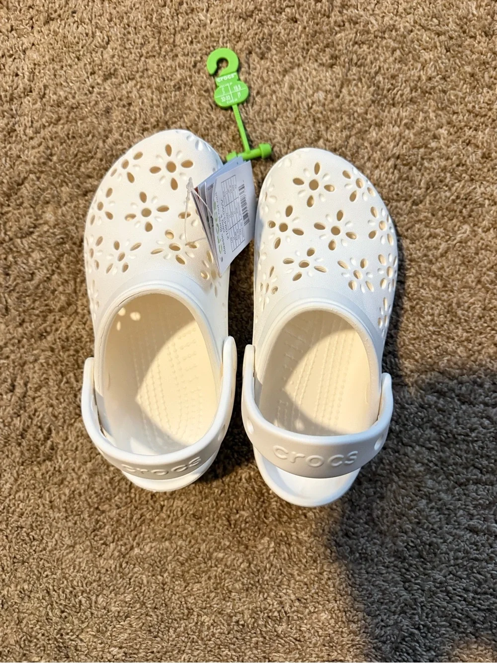 CROCS Kids White Floral Cutout Clogs